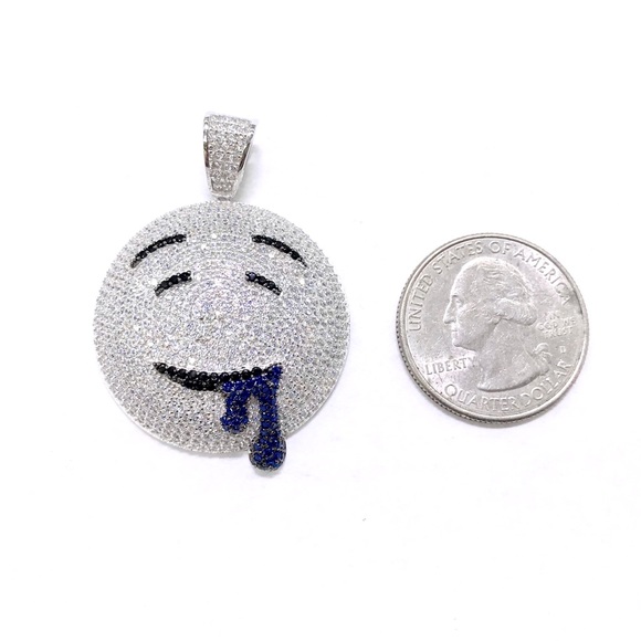 Silver DROOLING EMOJI FACE PENDANT + FREE CHAIN - Picture 6 of 6
